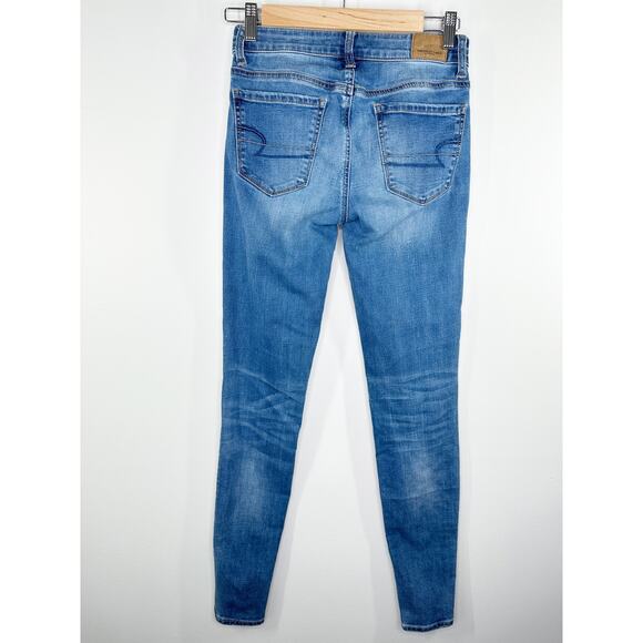 American Eagle Super Stretch X Hi-Rise Blue Denim Jeggings Women's Size 0 Long - Picture 2 of 9